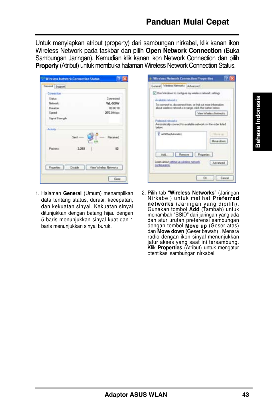 Panduan mulai cepat | Asus WL-160N User Manual | Page 45 / 55