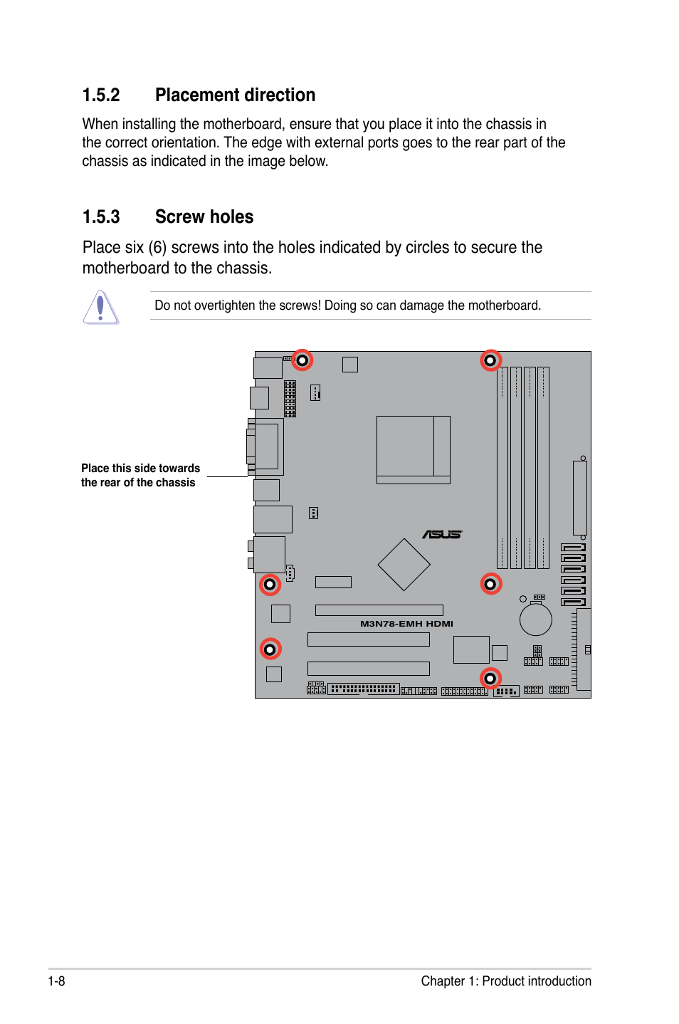 2 placement direction, 3 screw holes | Asus M3N78-EMH HDMI User Manual | Page 20 / 102