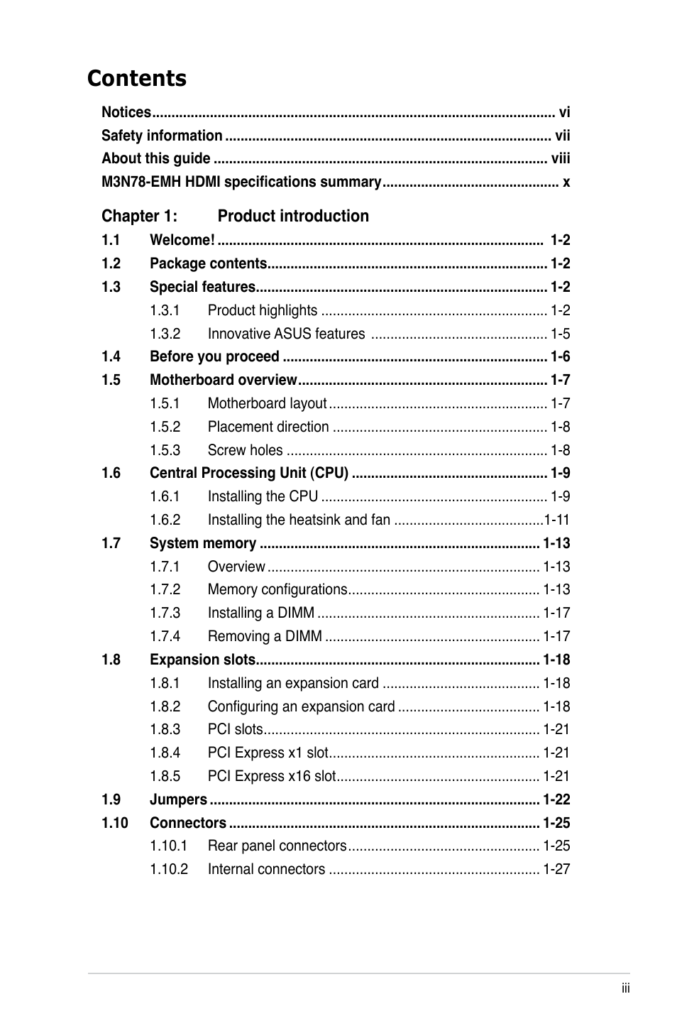 Asus M3N78-EMH HDMI User Manual | Page 3 / 102