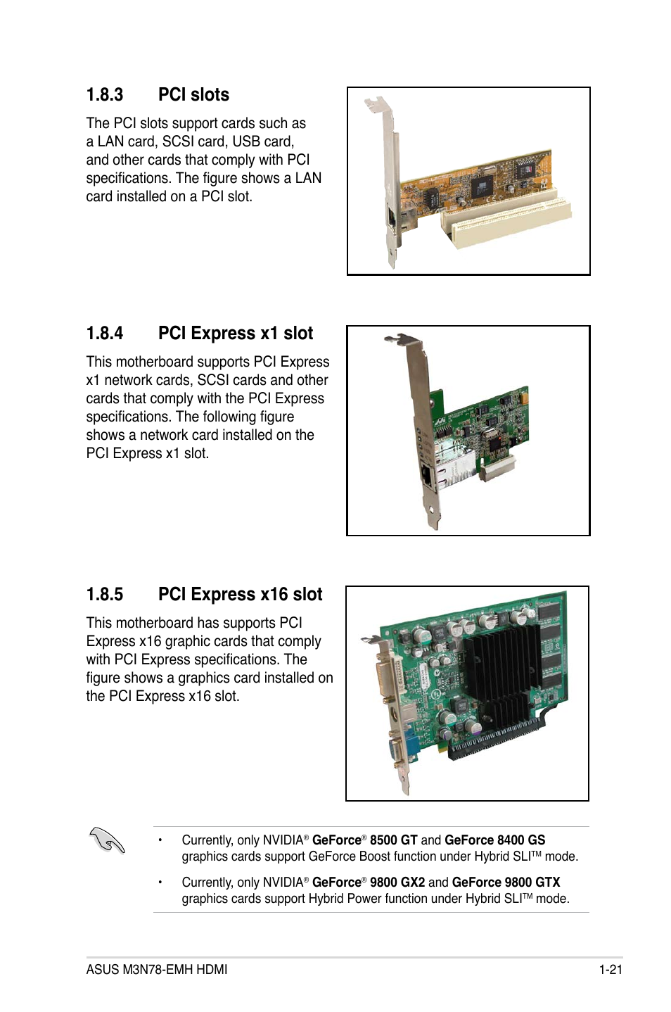 3 pci slots, 4 pci express x1 slot, 5 pci express x16 slot | Asus M3N78-EMH HDMI User Manual | Page 33 / 102