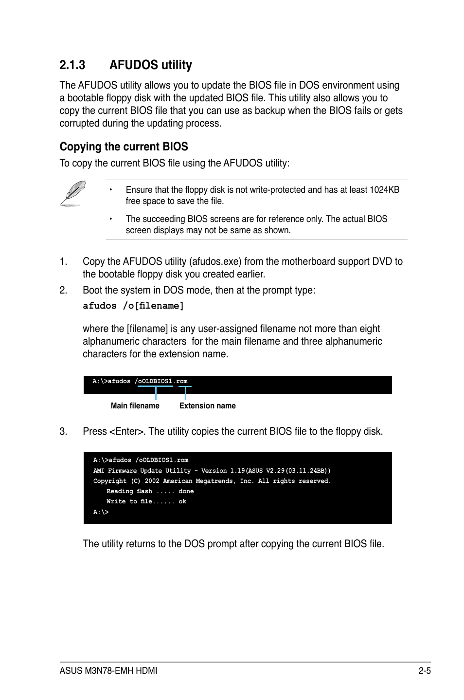 3 afudos utility, Copying the current bios | Asus M3N78-EMH HDMI User Manual | Page 51 / 102