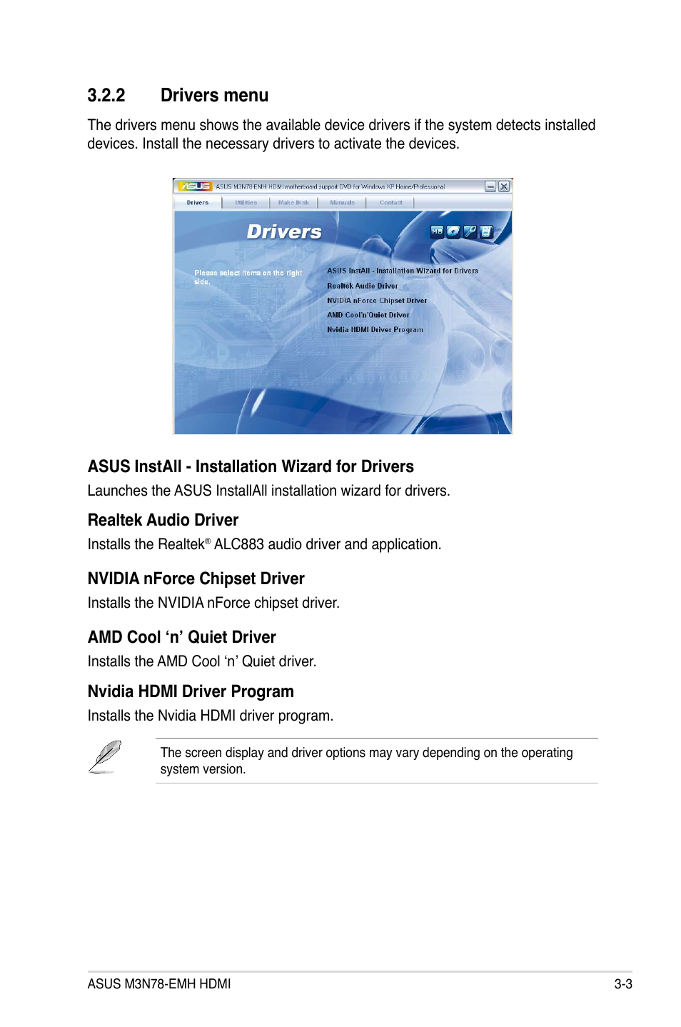 2 drivers menu | Asus M3N78-EMH HDMI User Manual | Page 87 / 102