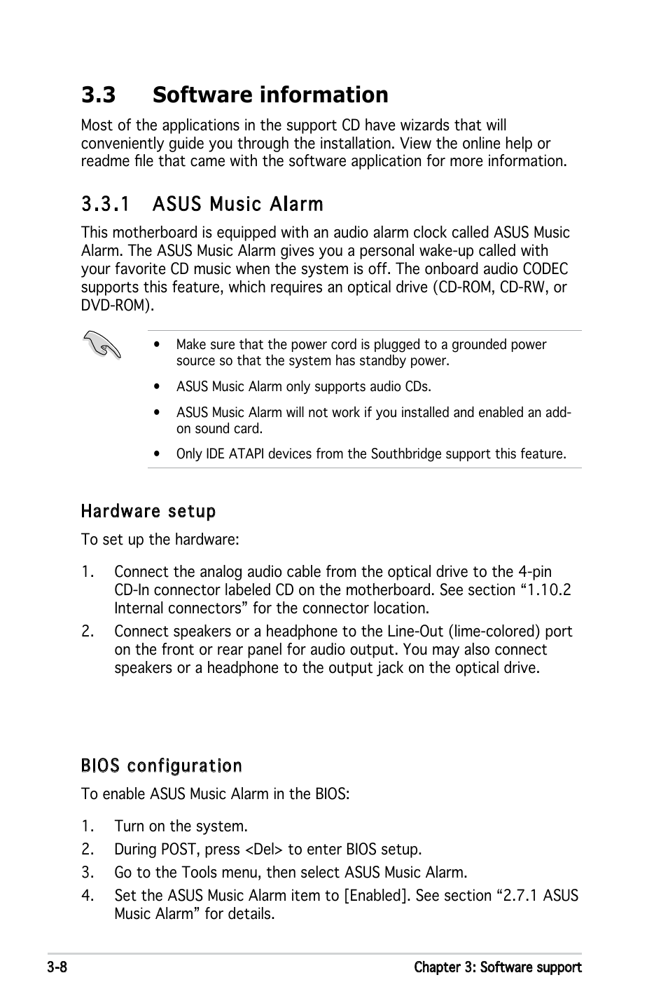 3 software information, 1 asus music alarm | Asus P5NSLI User Manual | Page 110 / 124