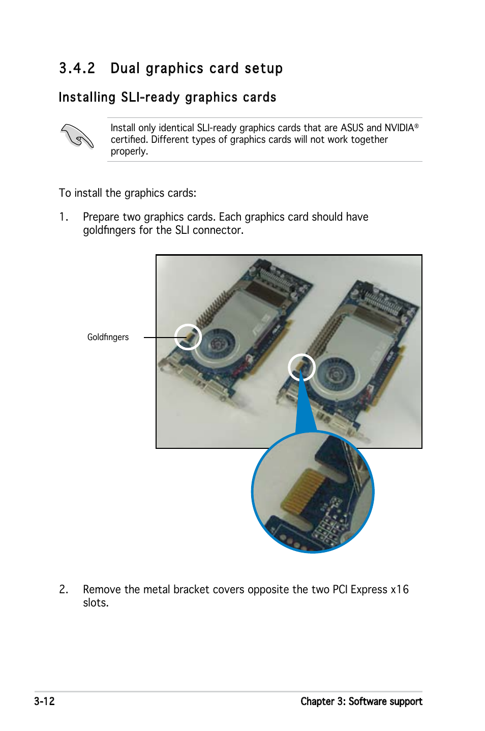 2 dual graphics card setup, Installing sli-ready graphics cards | Asus P5NSLI User Manual | Page 114 / 124