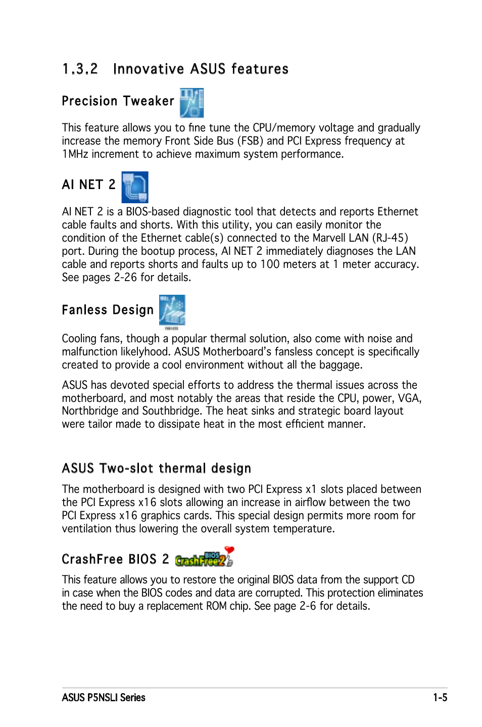 2 innovative asus features | Asus P5NSLI User Manual | Page 19 / 124