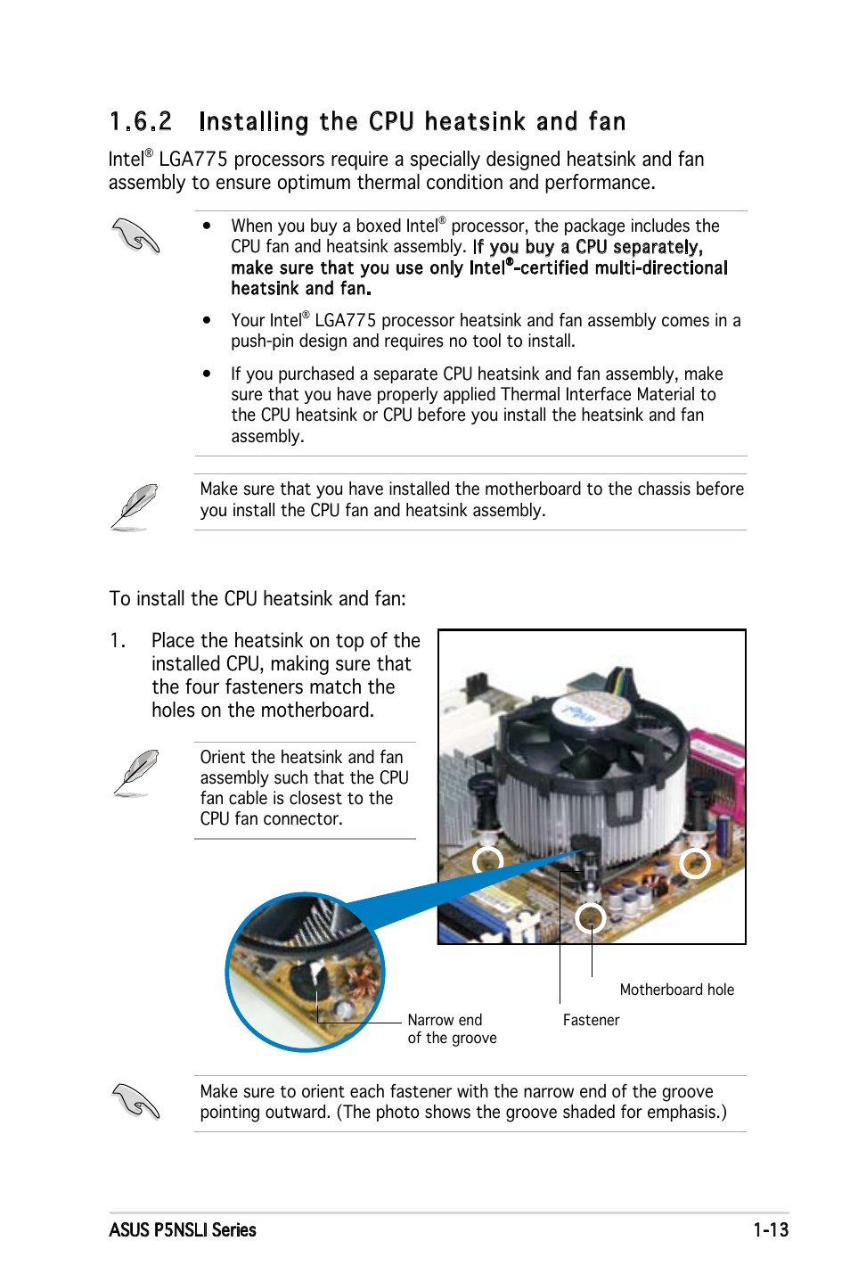 2 installing the cpu heatsink and fan | Asus P5NSLI User Manual | Page 27 / 124