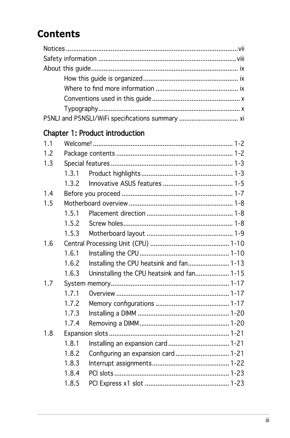 Asus P5NSLI User Manual | Page 3 / 124