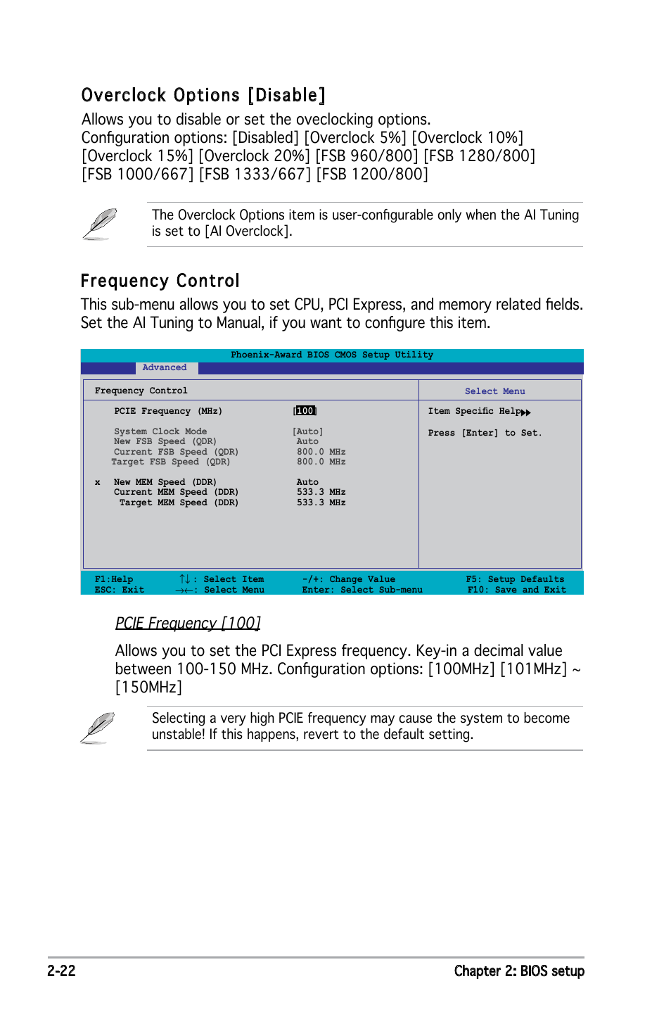 Frequency control, Overclock options [disable | Asus P5NSLI User Manual | Page 72 / 124