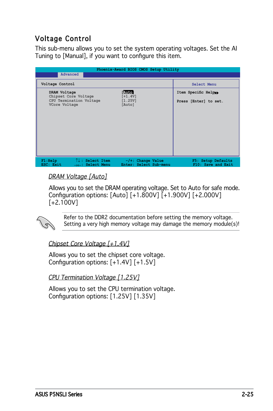 Voltage control | Asus P5NSLI User Manual | Page 75 / 124