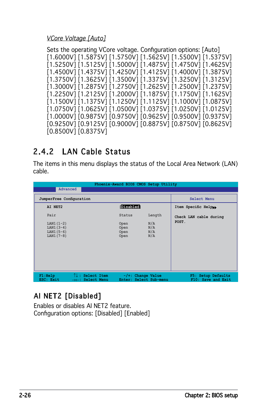 2 lan cable status, Ai net2 [disabled | Asus P5NSLI User Manual | Page 76 / 124