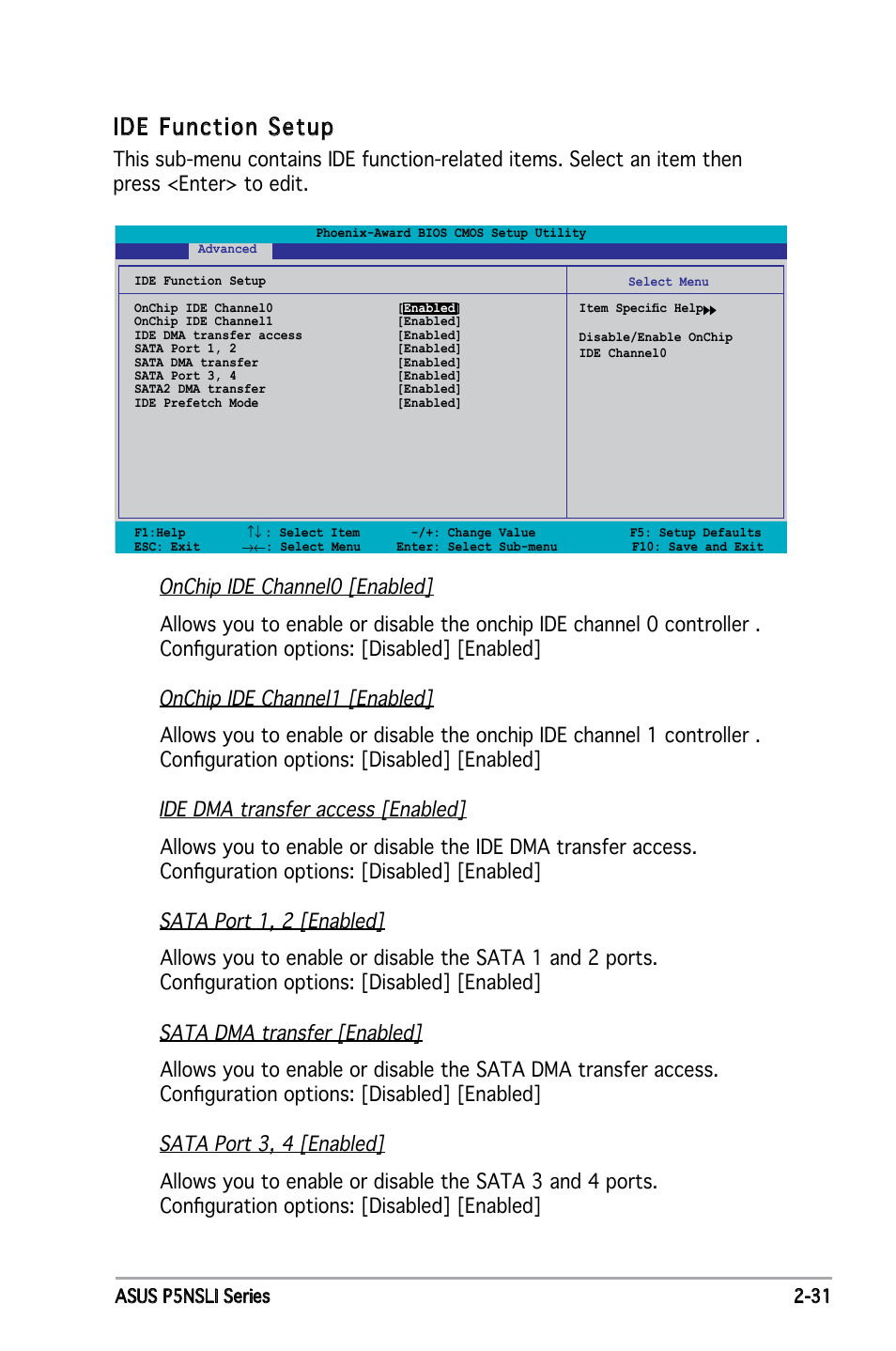 Ide function setup | Asus P5NSLI User Manual | Page 81 / 124