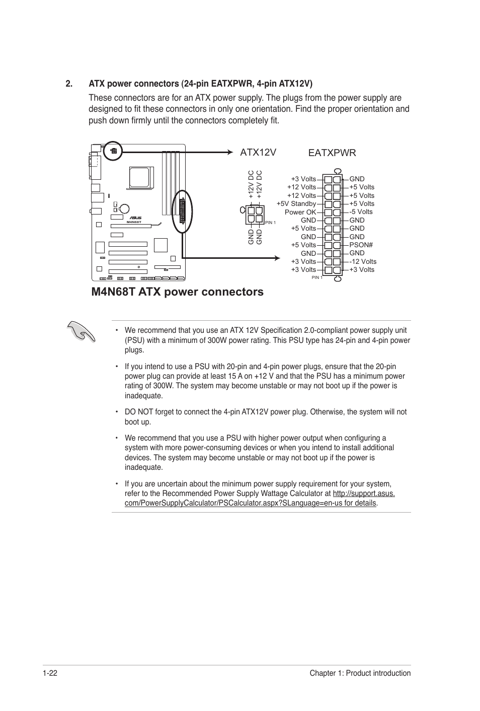 M4n68t atx power connectors, Eatxpwr, Atx12v | Asus M4N68T User Manual | Page 32 / 62