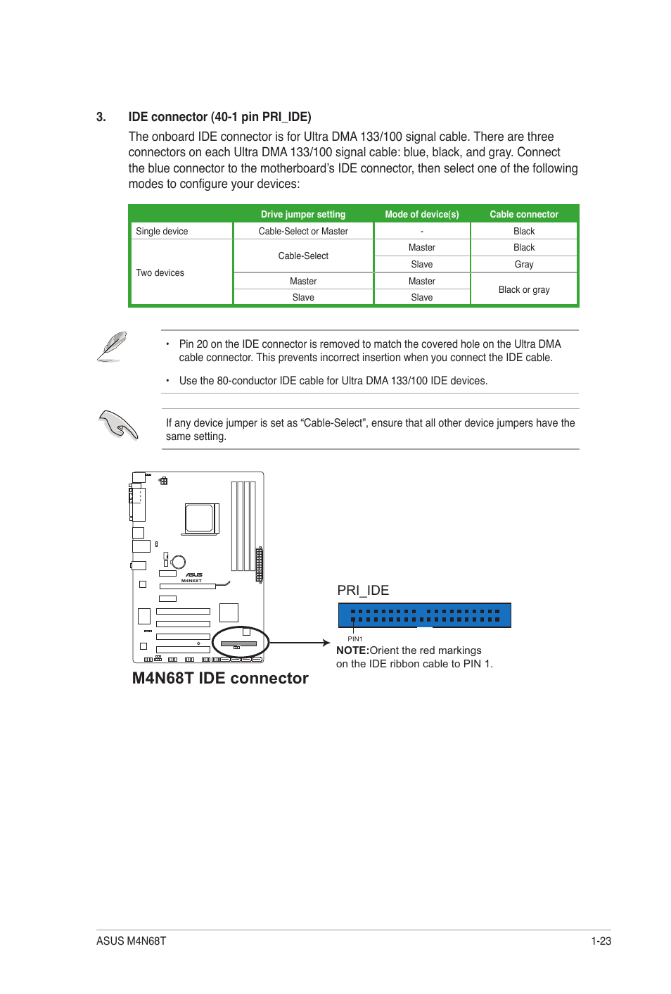 M4n68t ide connector, Pri_ide | Asus M4N68T User Manual | Page 33 / 62