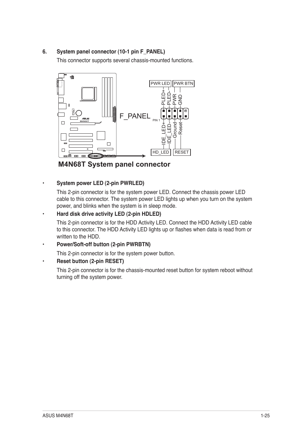 M4n68t system panel connector, F_panel | Asus M4N68T User Manual | Page 35 / 62