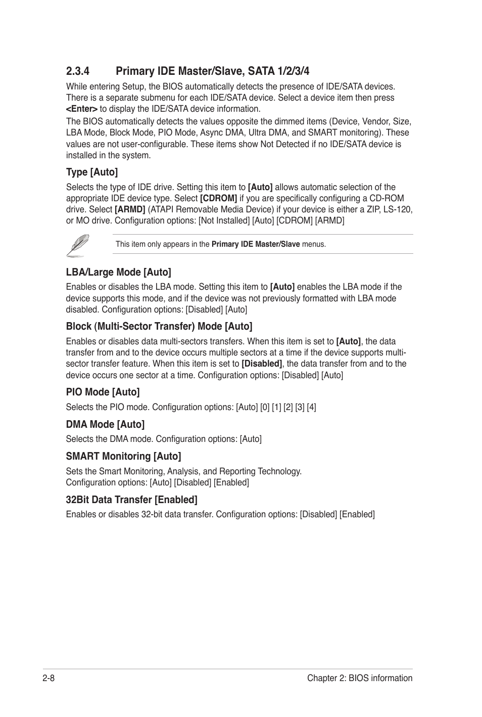 4 primary ide master/slave, sata 1/2/3/4, Primary ide master/slave, sata 1/2/3/4 -8 | Asus M4N68T User Manual | Page 46 / 62