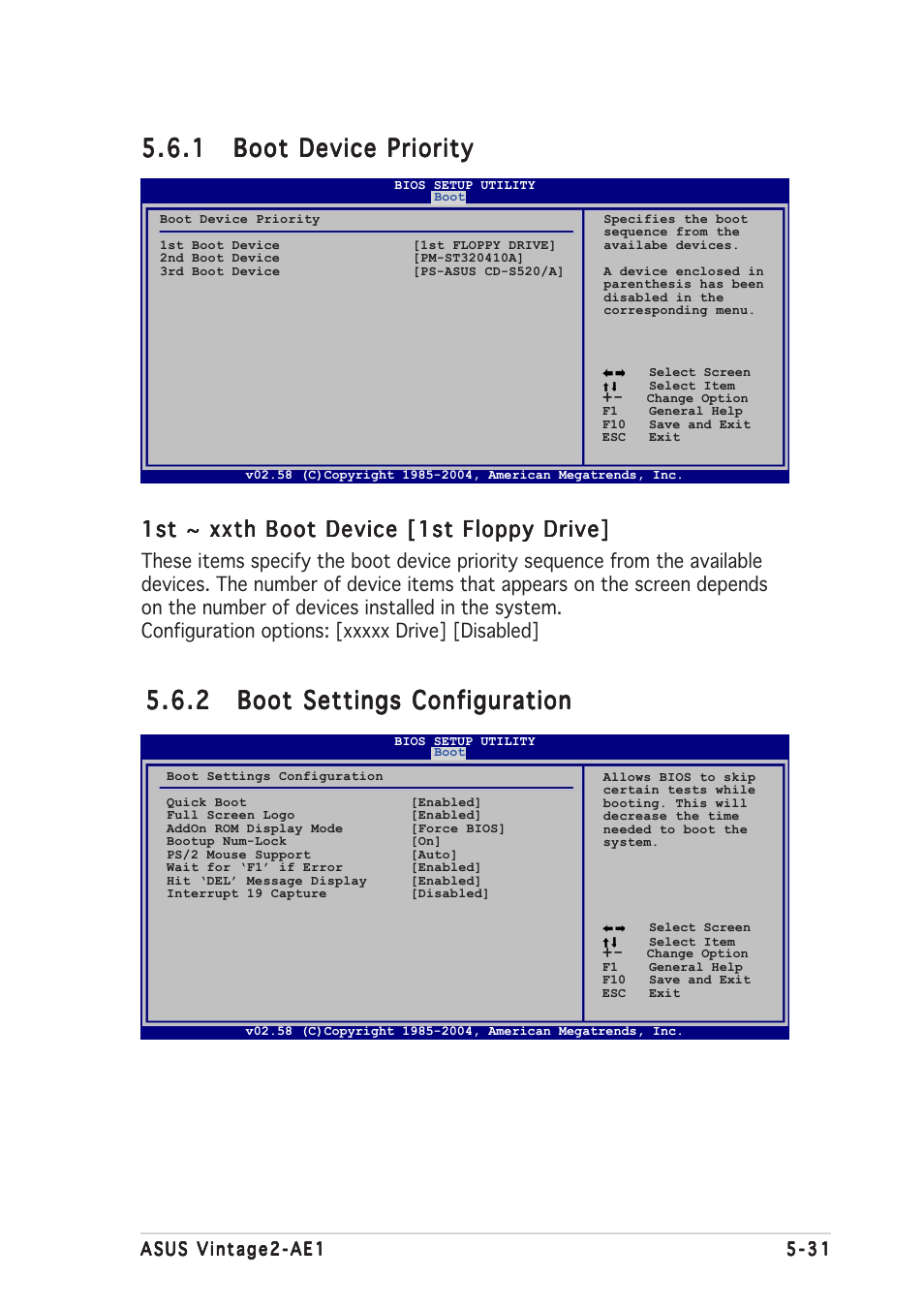 1st ~ xxth boot device [1st floppy drive | Asus V2-AE1 User Manual | Page 105 / 110