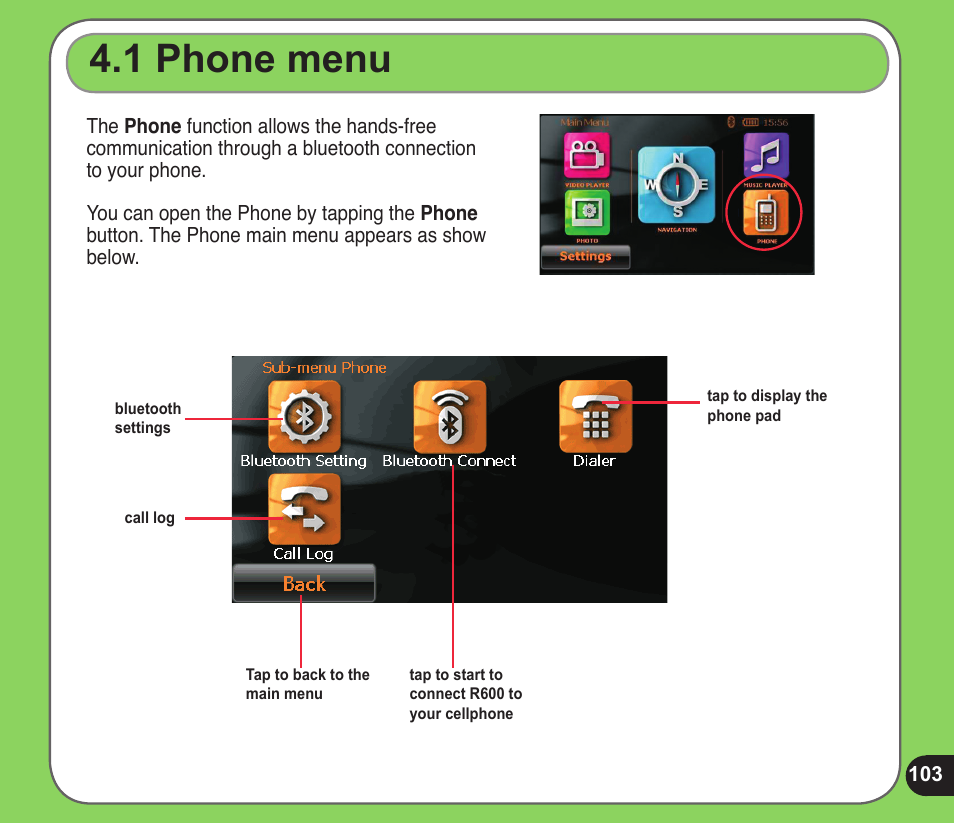 1 phone menu | Asus R600 User Manual | Page 103 / 109