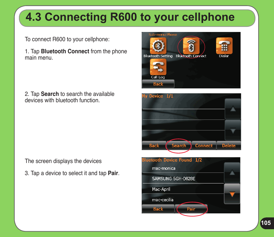 Connecting r00 to your cellphone | Asus R600 User Manual | Page 105 / 109