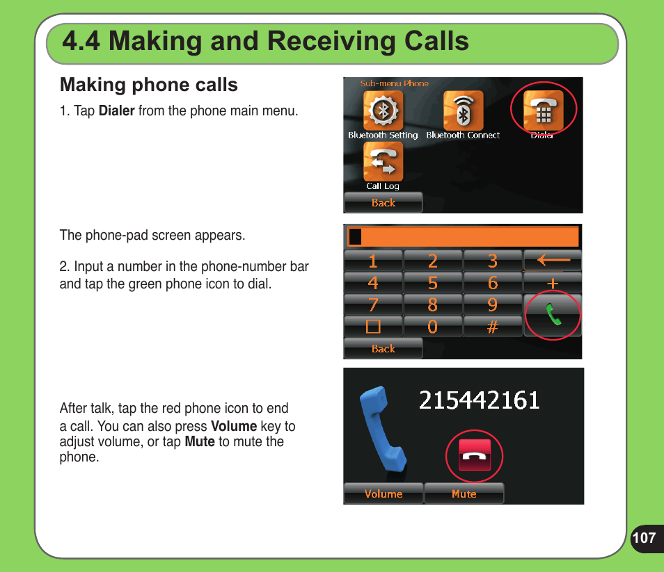 Making and receiving calls, Making phone calls | Asus R600 User Manual | Page 107 / 109