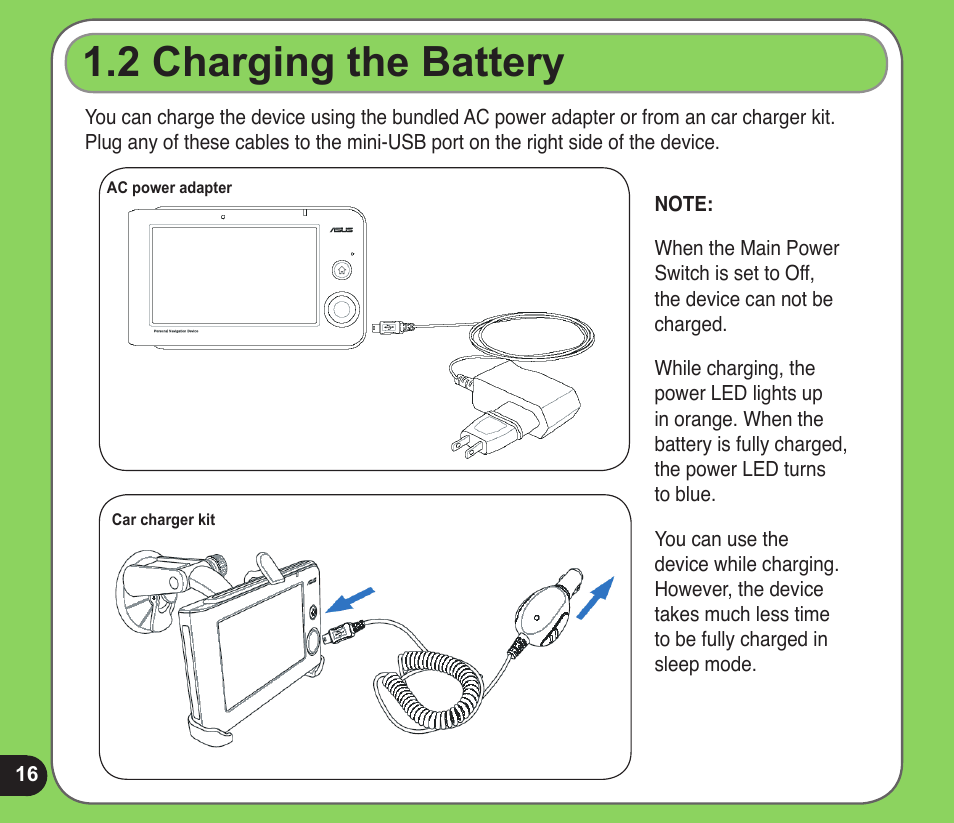  charging the battery | Asus R600 User Manual | Page 16 / 109