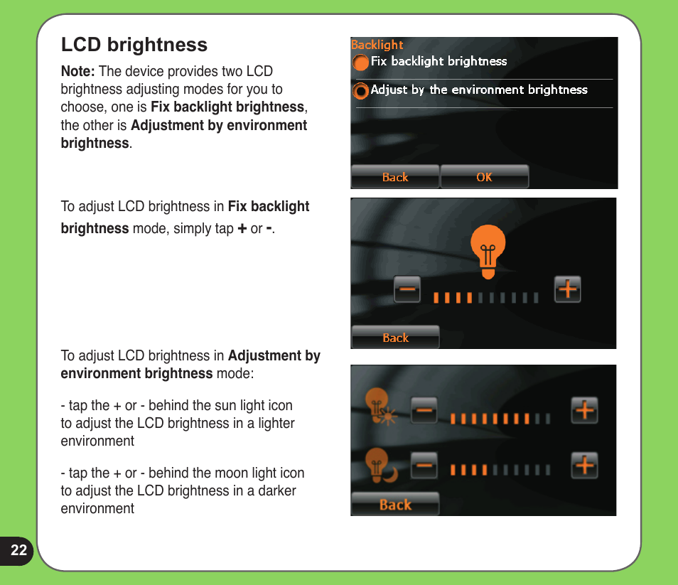 Lcd brightness | Asus R600 User Manual | Page 22 / 109