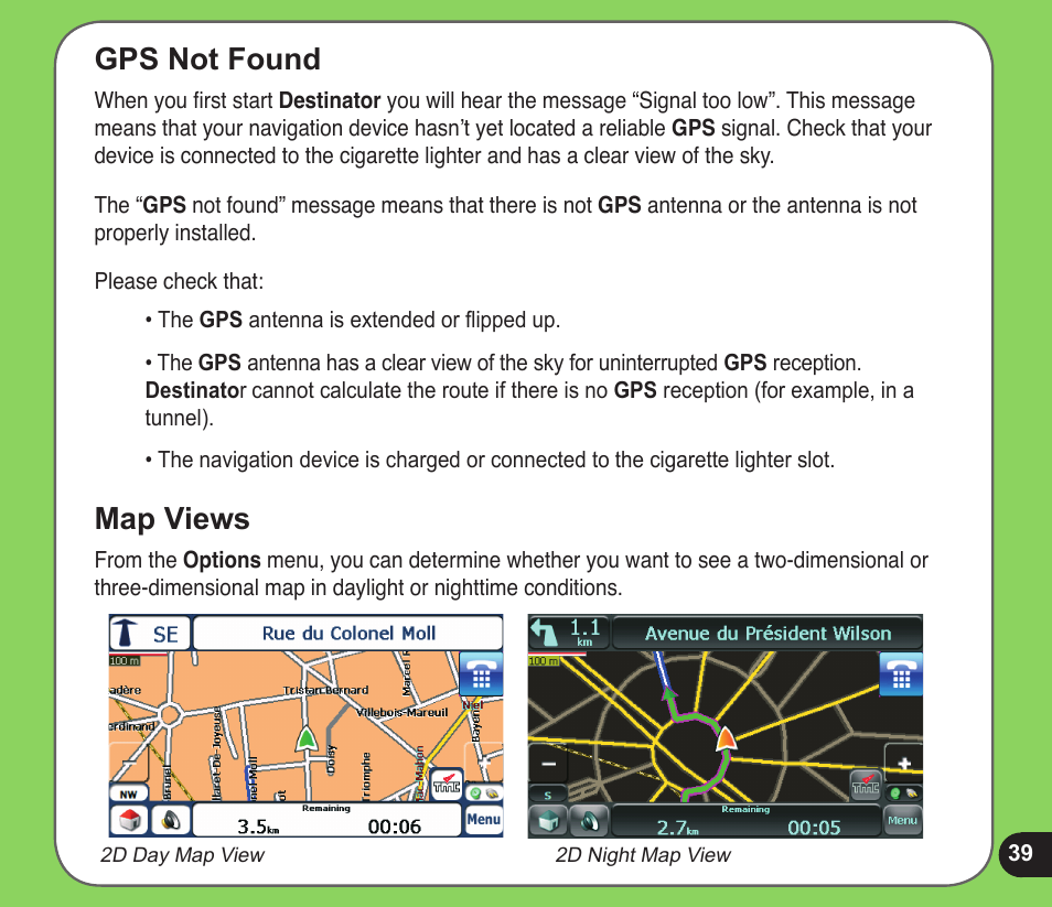 Gps not found, Map views | Asus R600 User Manual | Page 39 / 109