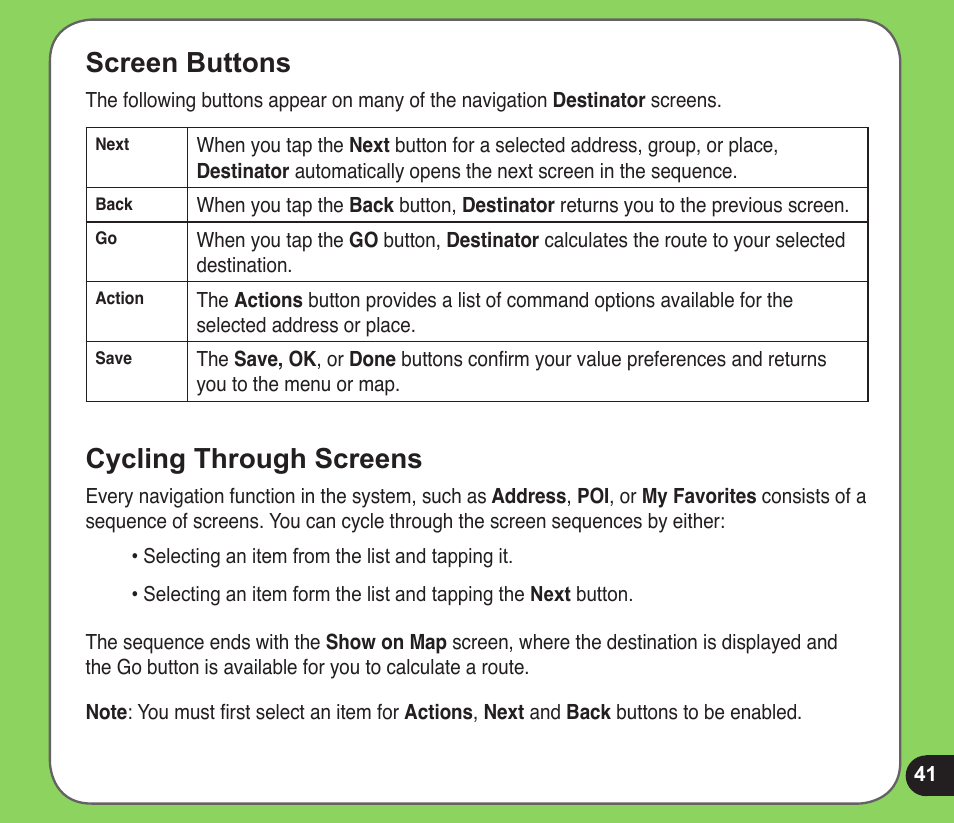 Screen buttons, Cycling through screens | Asus R600 User Manual | Page 41 / 109