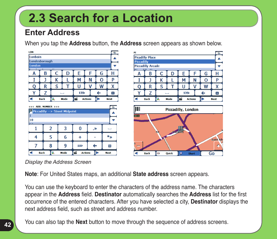 Search for a location, Enter address | Asus R600 User Manual | Page 42 / 109