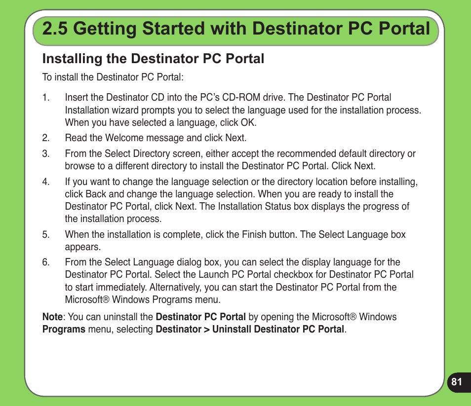 Getting started with destinator pc portal, Installing the destinator pc portal | Asus R600 User Manual | Page 81 / 109
