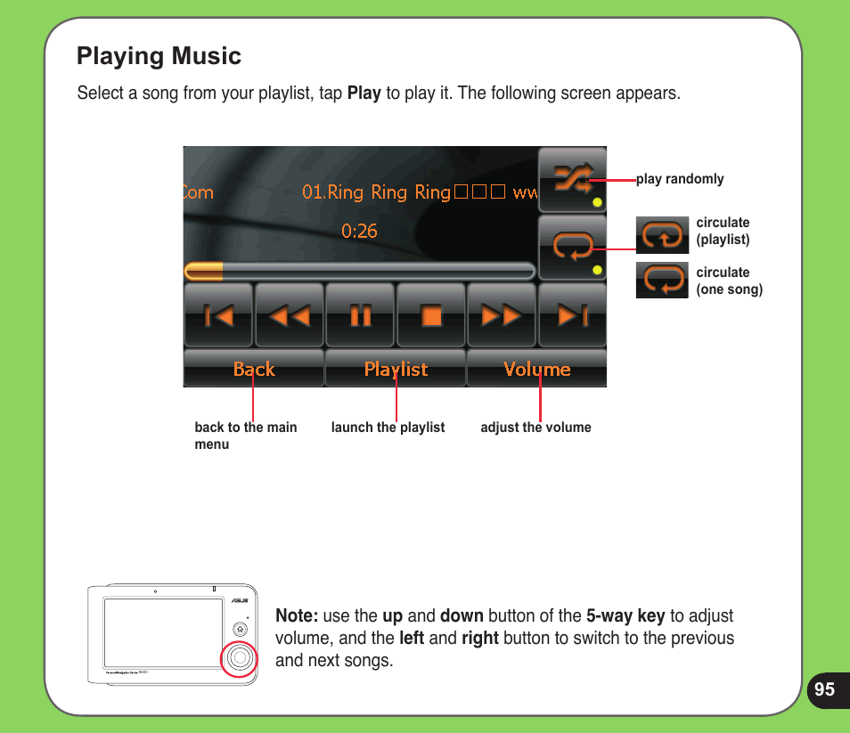 Playing music | Asus R600 User Manual | Page 95 / 109