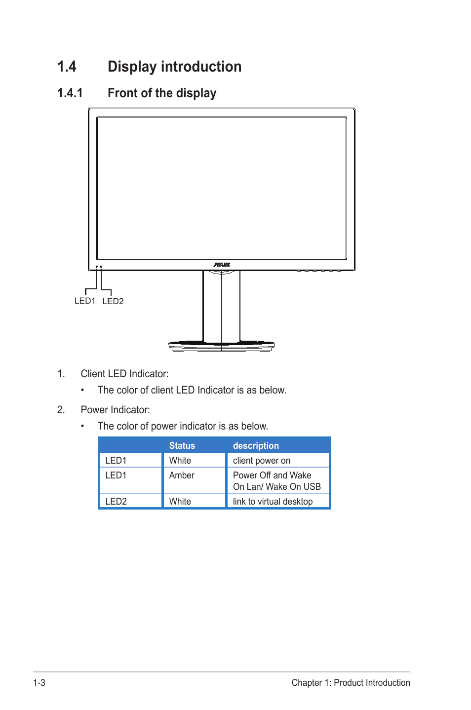 4 display introduction, 1 front of the display, Display introduction -3 | Front of the display -3 | Asus CP240 User Manual | Page 10 / 27