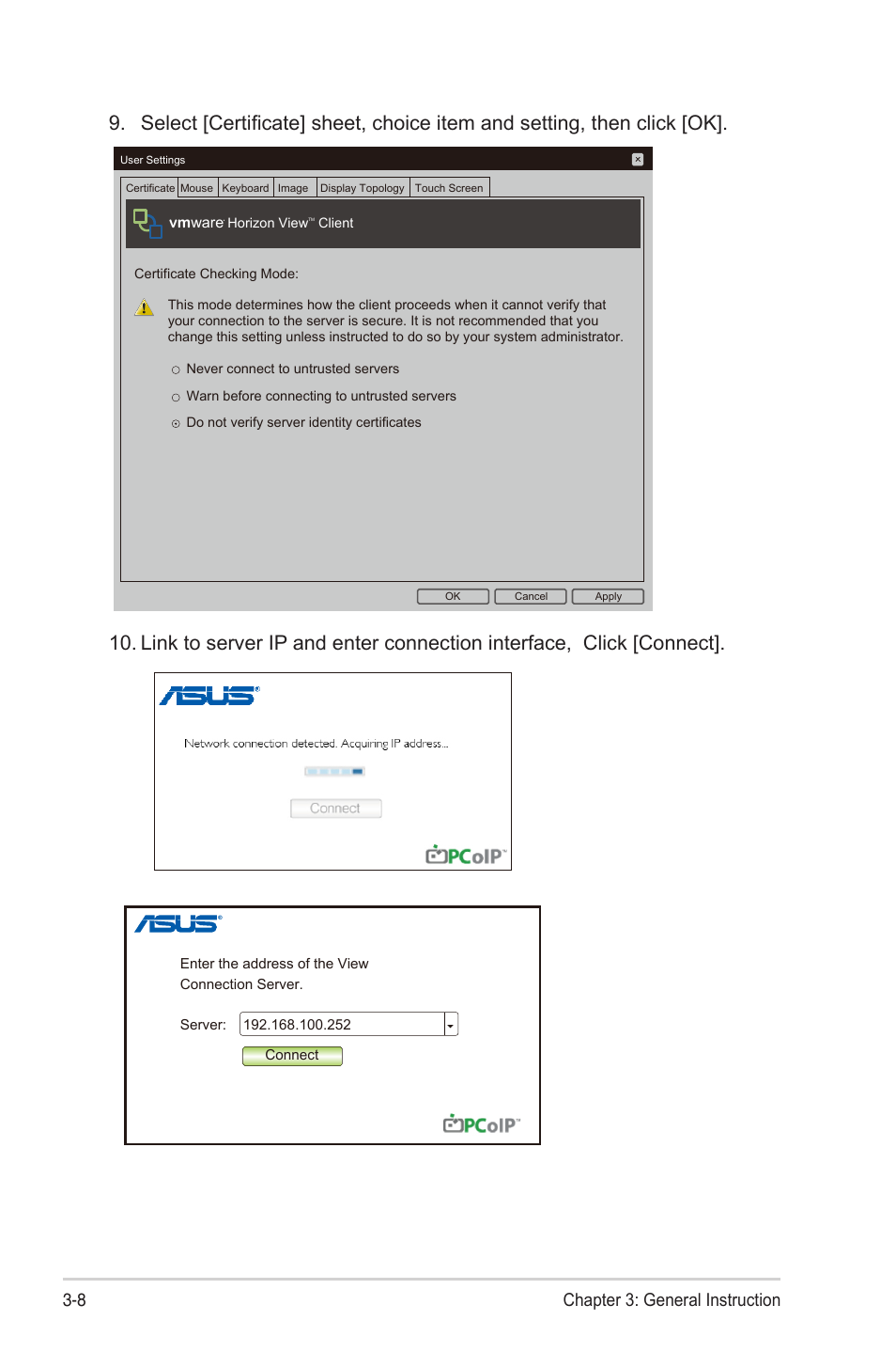 8 chapter 3: general instruction | Asus CP240 User Manual | Page 22 / 27