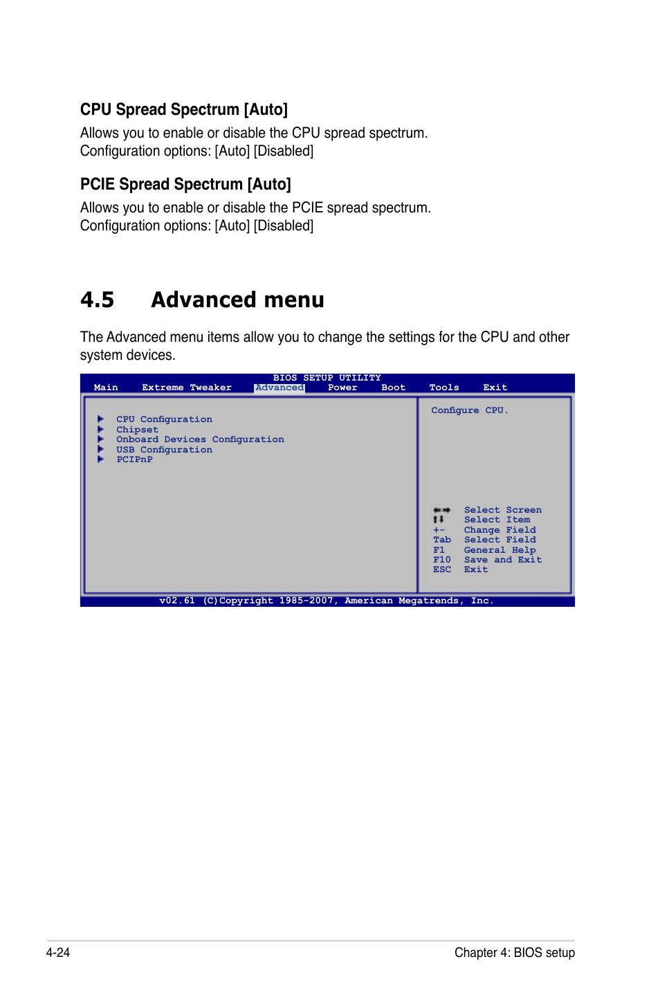 5 advanced menu, Cpu spread spectrum [auto, Pcie spread spectrum [auto | Asus Maximus Extreme User Manual | Page 102 / 196