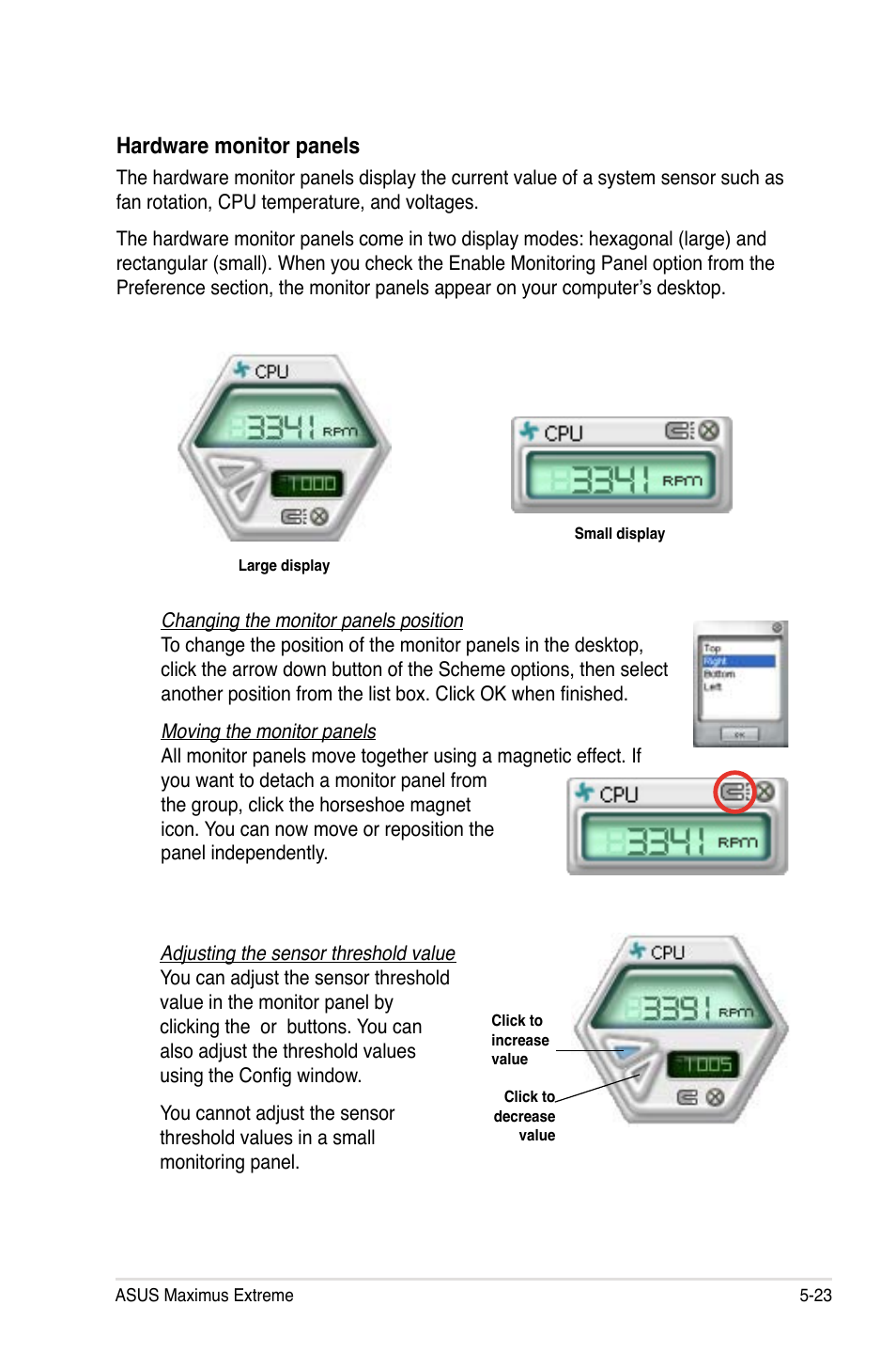 Hardware monitor panels | Asus Maximus Extreme User Manual | Page 145 / 196