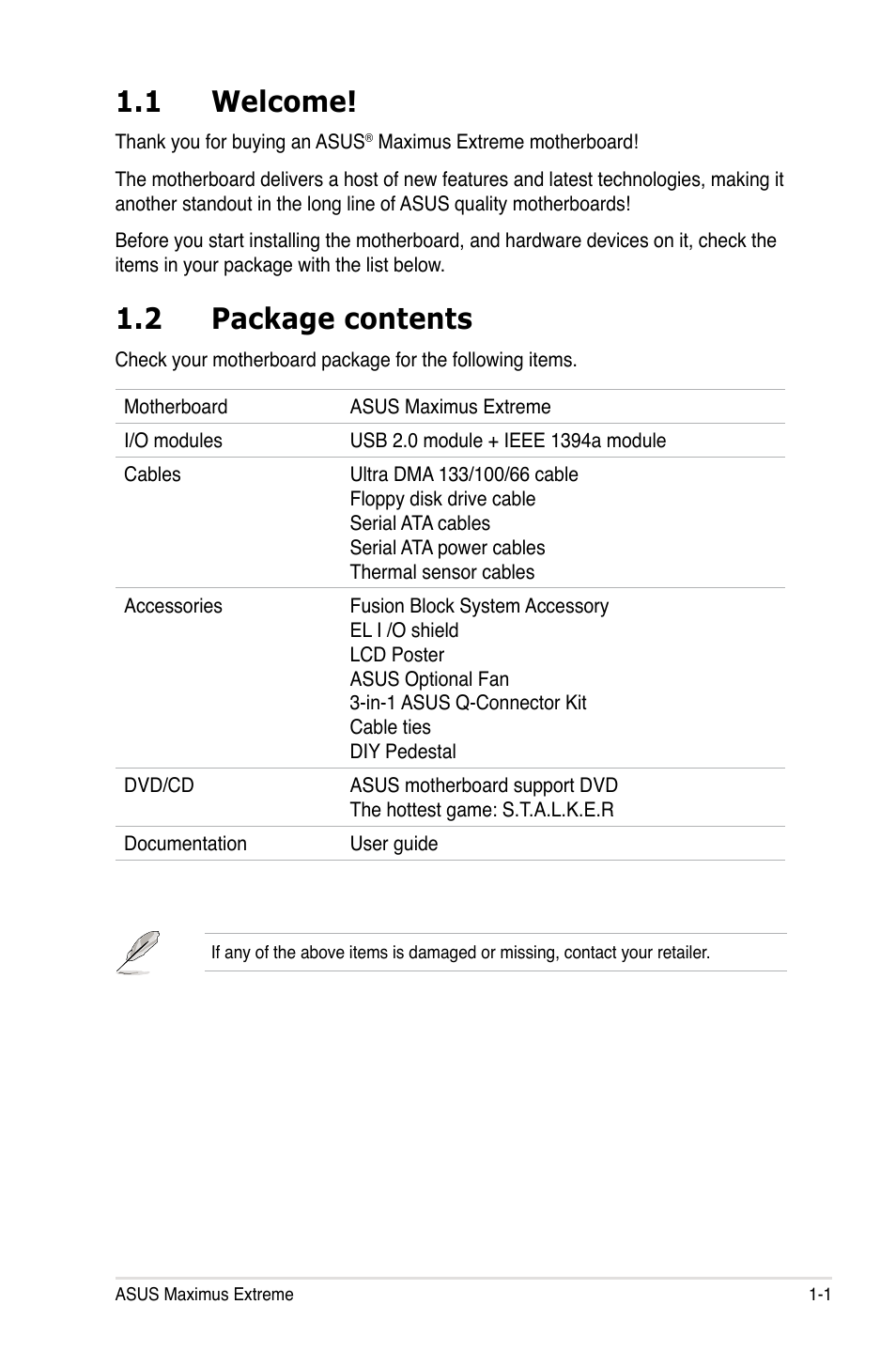 1 welcome, 2 package contents | Asus Maximus Extreme User Manual | Page 17 / 196