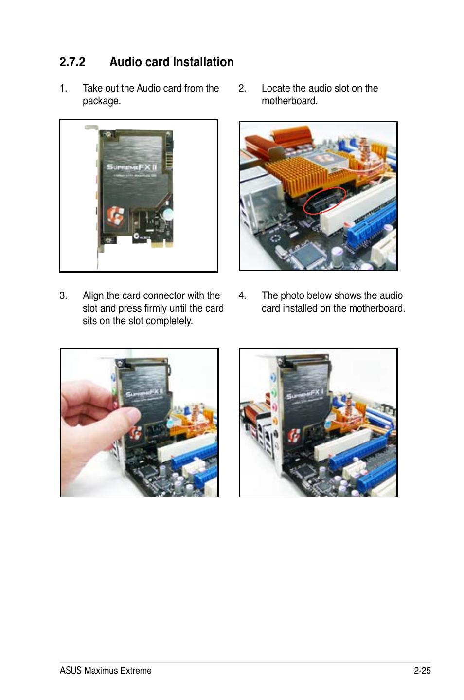 2 audio card installation | Asus Maximus Extreme User Manual | Page 53 / 196