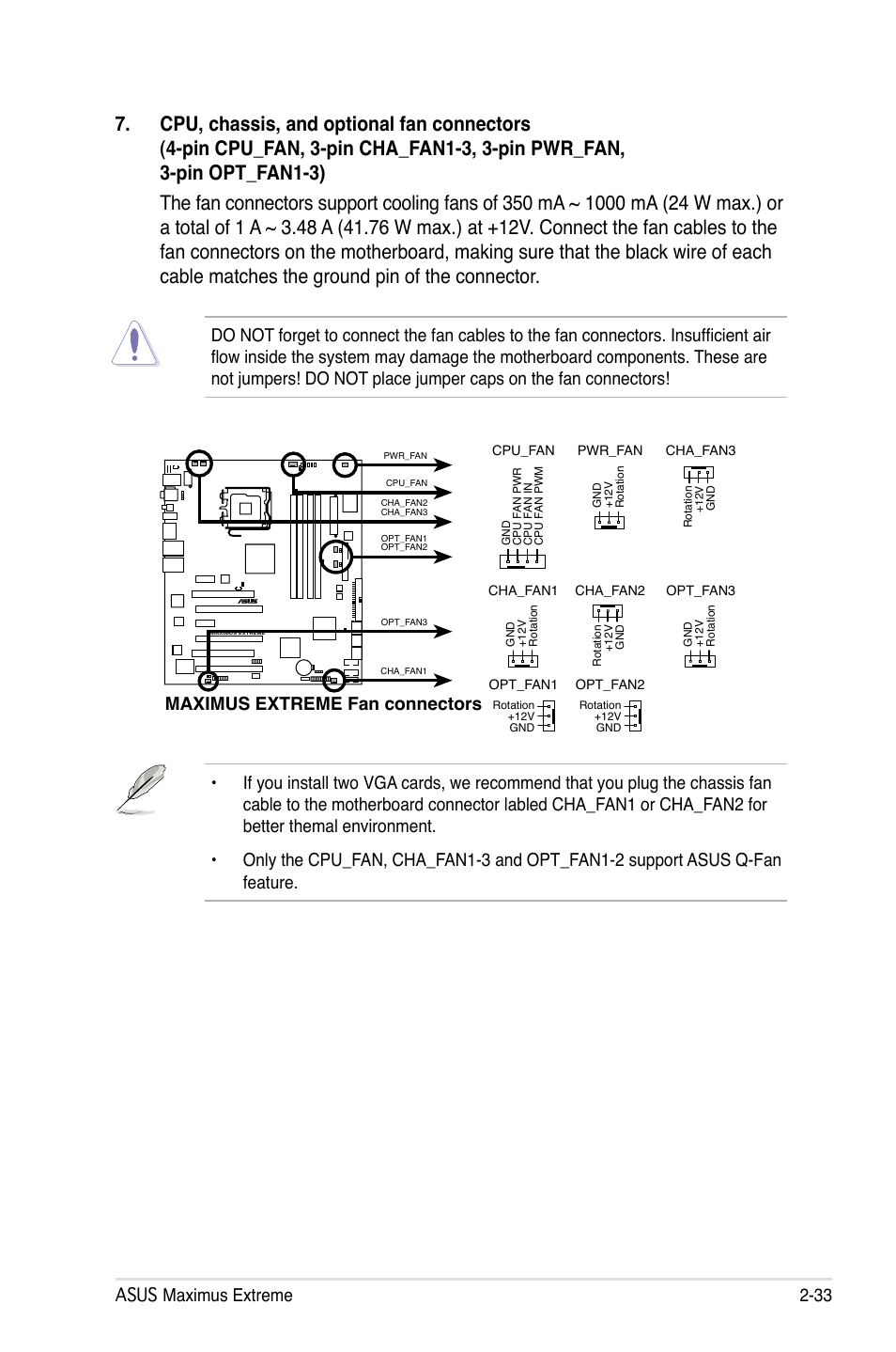 Asus maximus extreme 2-33, Maximus extreme fan connectors | Asus Maximus Extreme User Manual | Page 61 / 196