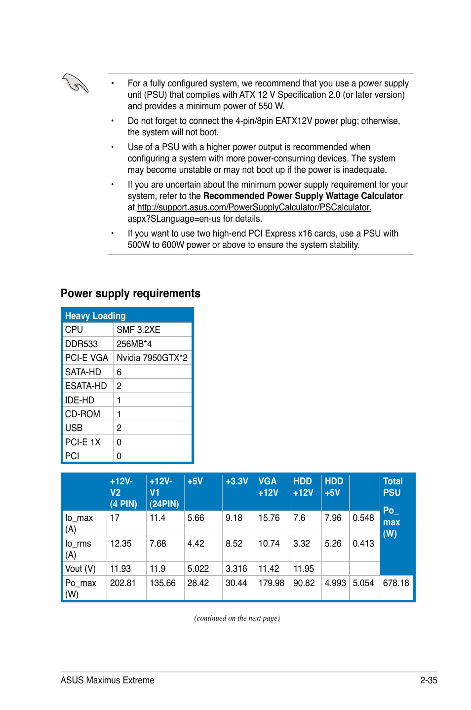 Power supply requirements | Asus Maximus Extreme User Manual | Page 63 / 196