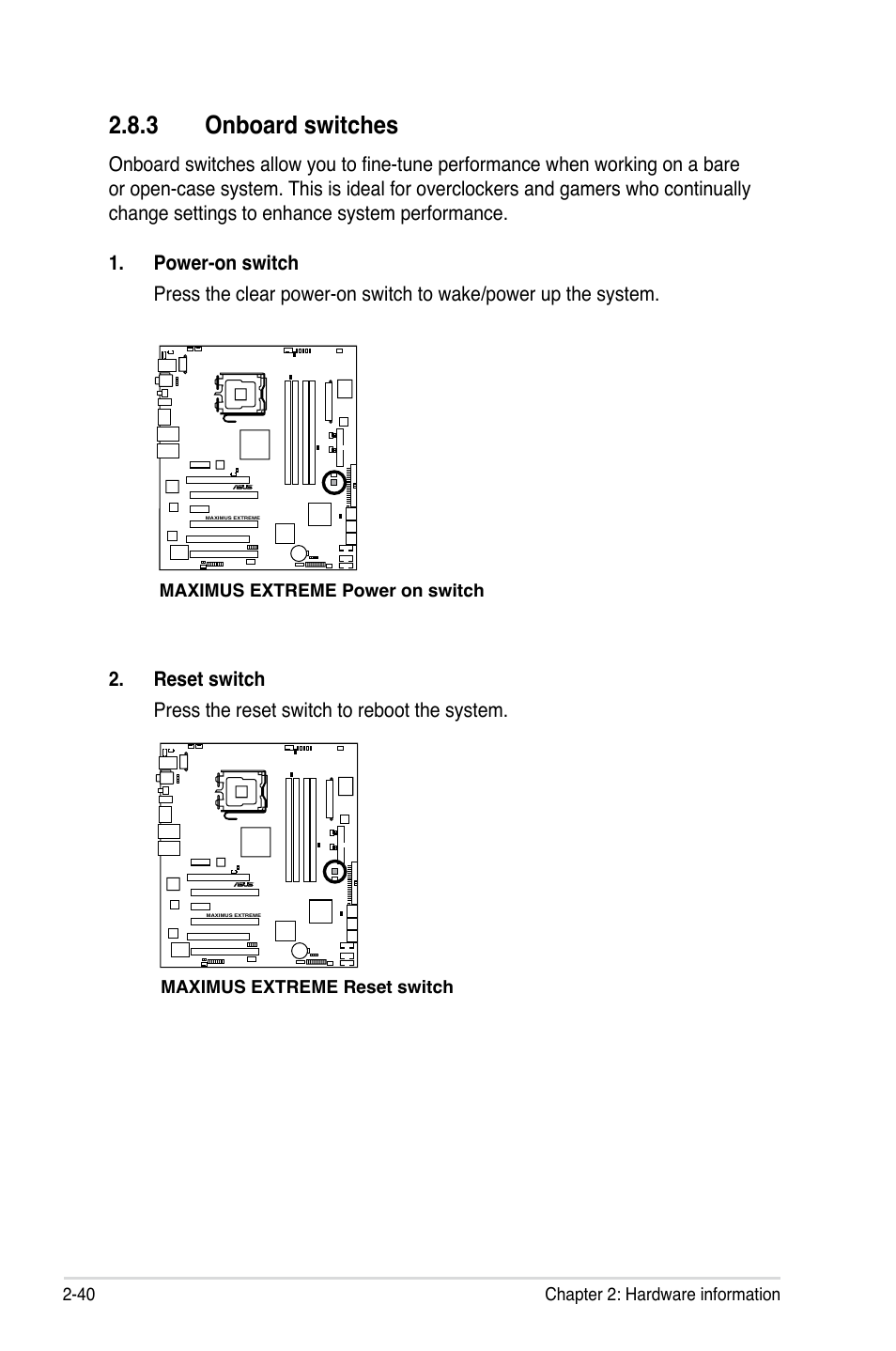 3 onboard switches | Asus Maximus Extreme User Manual | Page 68 / 196