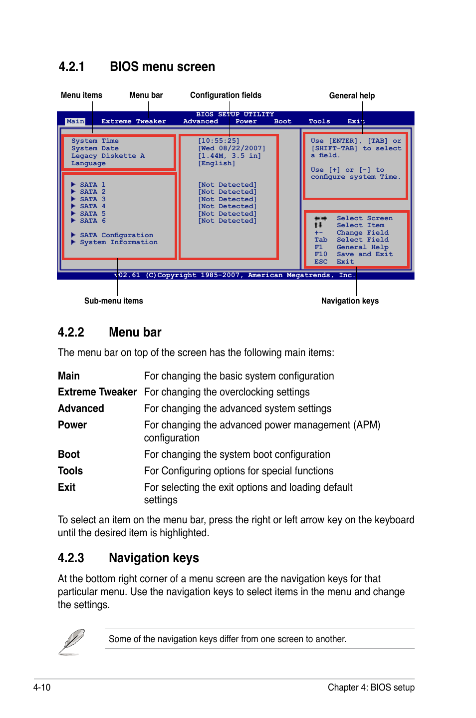 2 menu bar, 3 navigation keys, 1 bios menu screen | Asus Maximus Extreme User Manual | Page 88 / 196