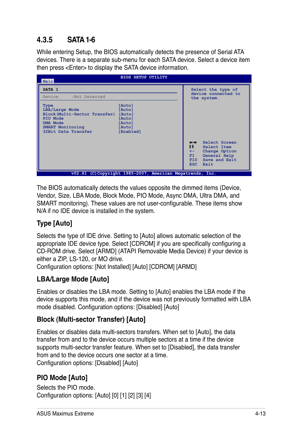 5 sata 1-6, Type [auto, Lba/large mode [auto | Block (multi-sector transfer) [auto, Pio mode [auto | Asus Maximus Extreme User Manual | Page 91 / 196