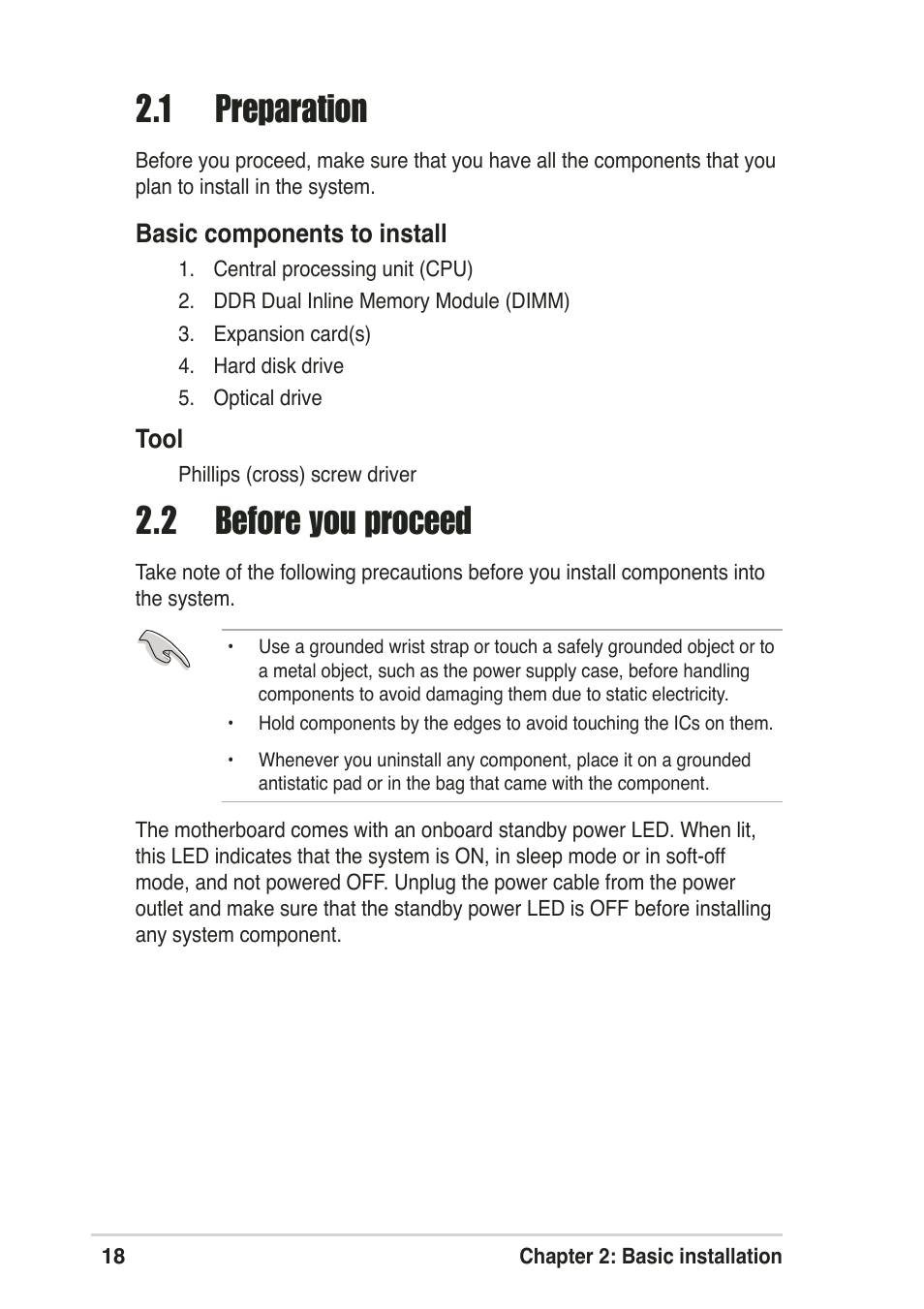 1 preparation, 2 before you proceed | Asus Pundit-R User Manual | Page 18 / 94