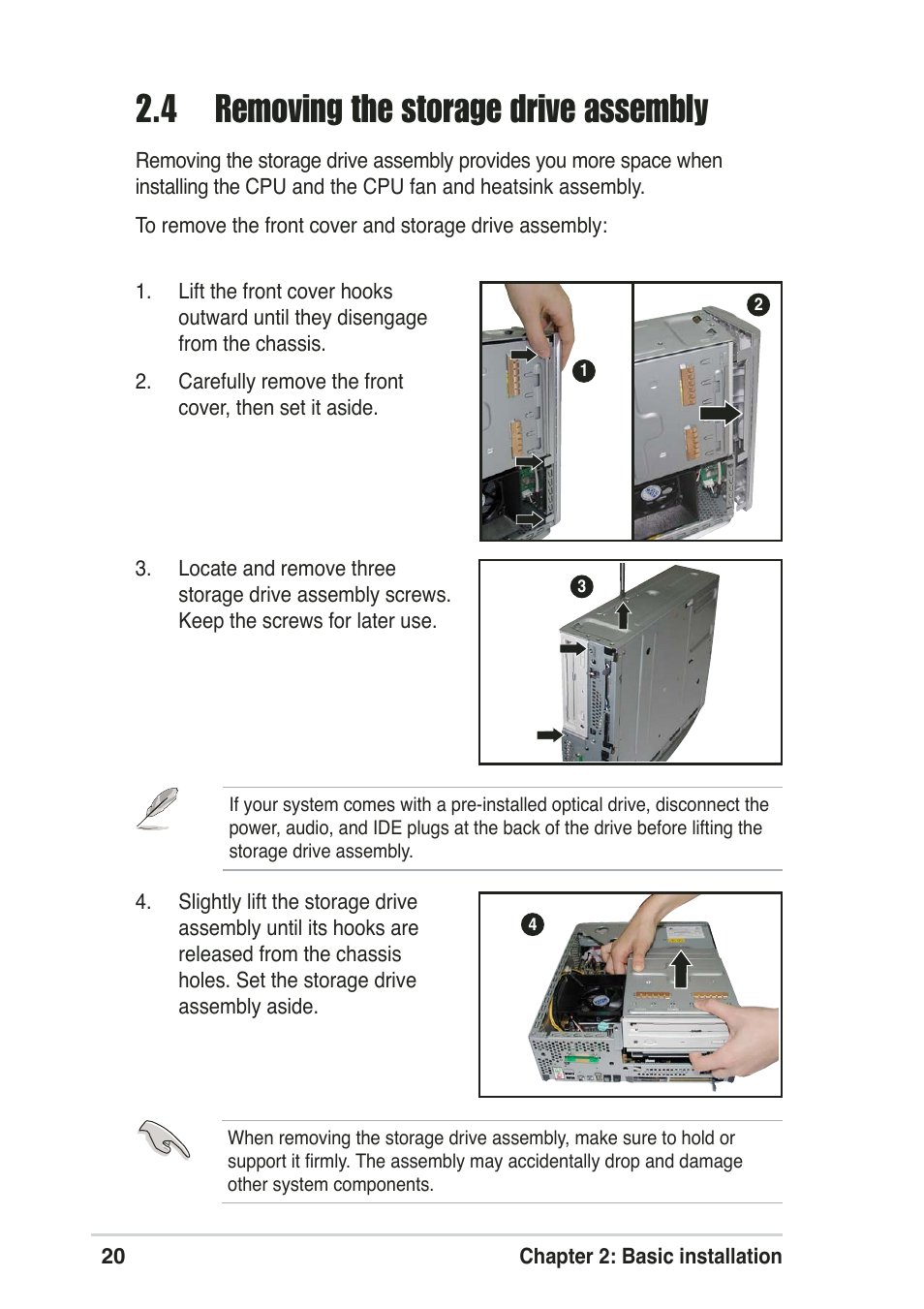 4 removing the storage drive assembly | Asus Pundit-R User Manual | Page 20 / 94