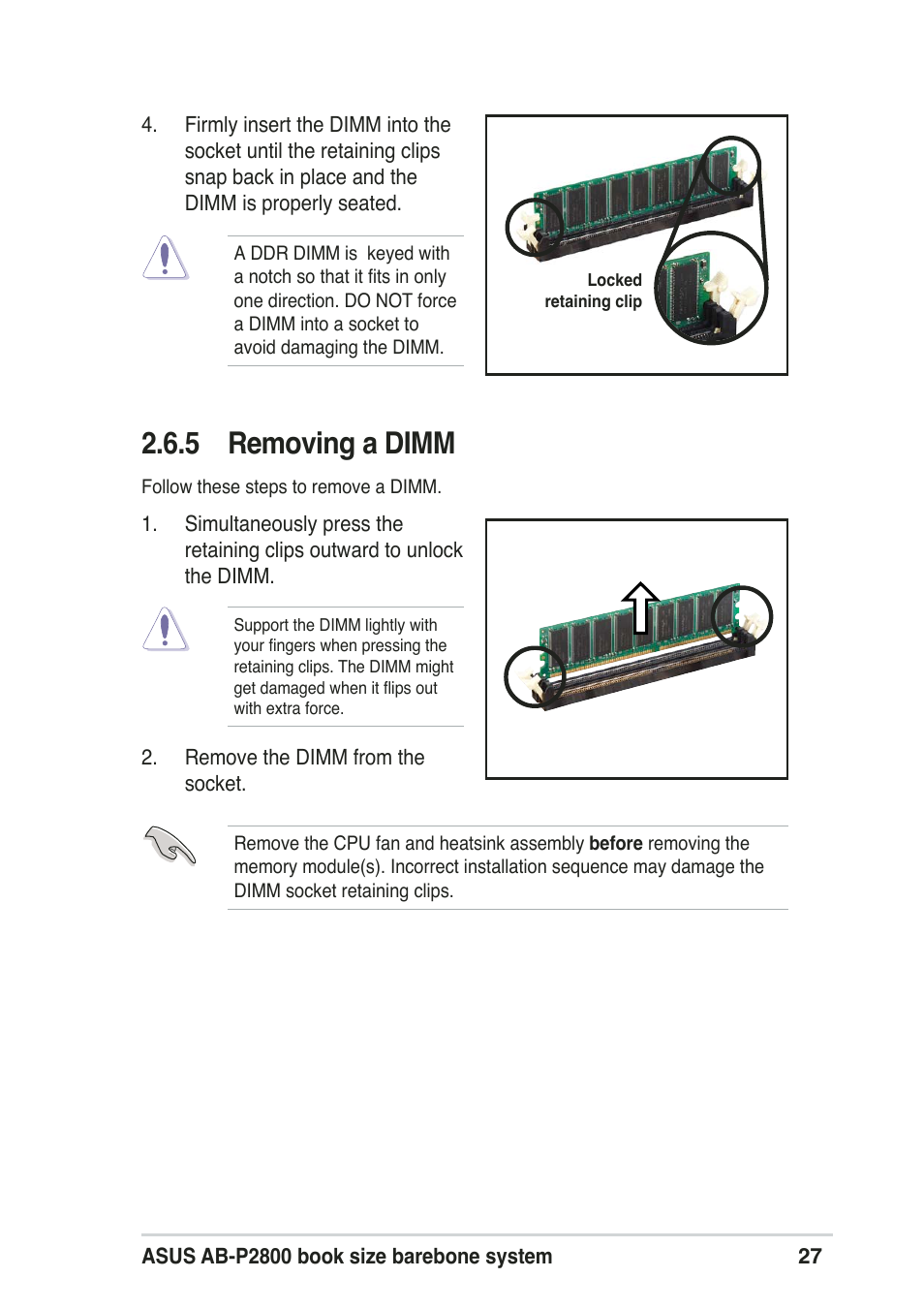 5 removing a dimm | Asus Pundit-R User Manual | Page 27 / 94