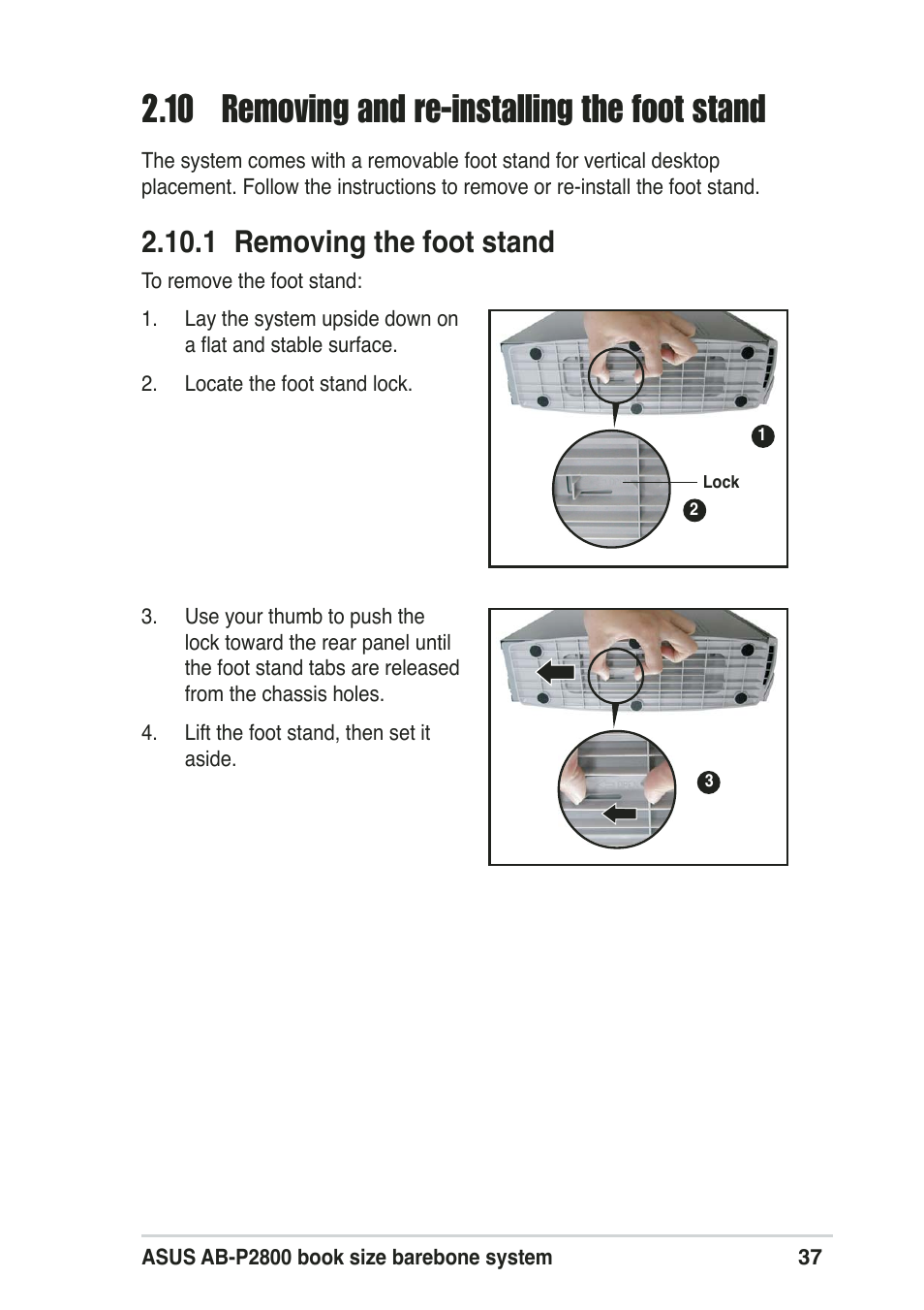 10 removing and re-installing the foot stand, 1 removing the foot stand | Asus Pundit-R User Manual | Page 37 / 94