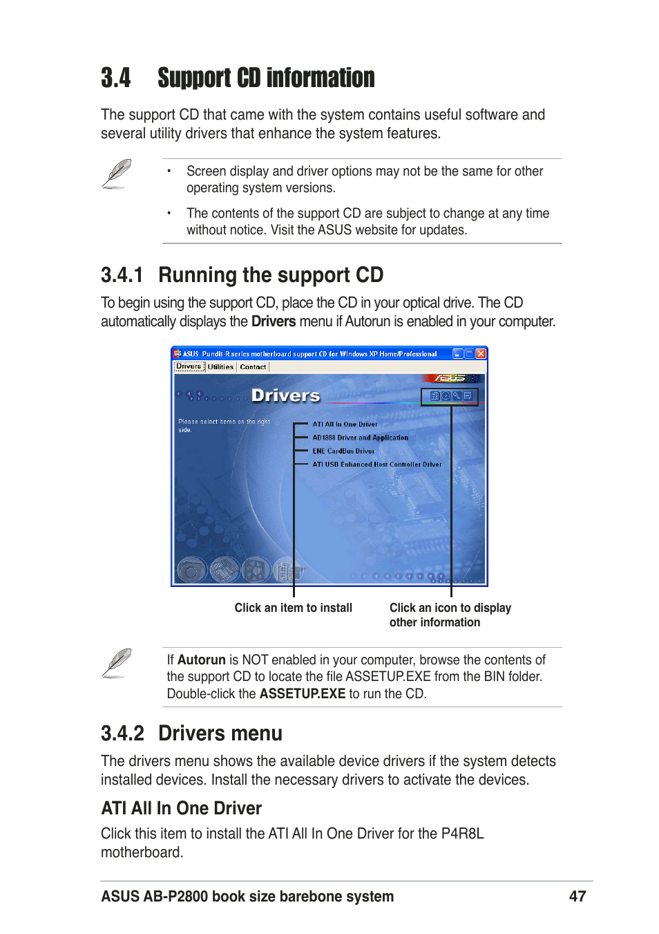 4 support cd information, 1 running the support cd, 2 drivers menu | Asus Pundit-R User Manual | Page 47 / 94