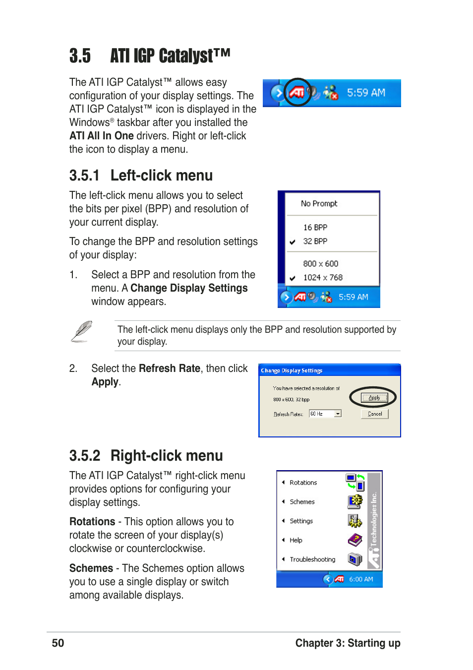 5 ati igp catalyst, 1 left-click menu, 2 right-click menu | Asus Pundit-R User Manual | Page 50 / 94