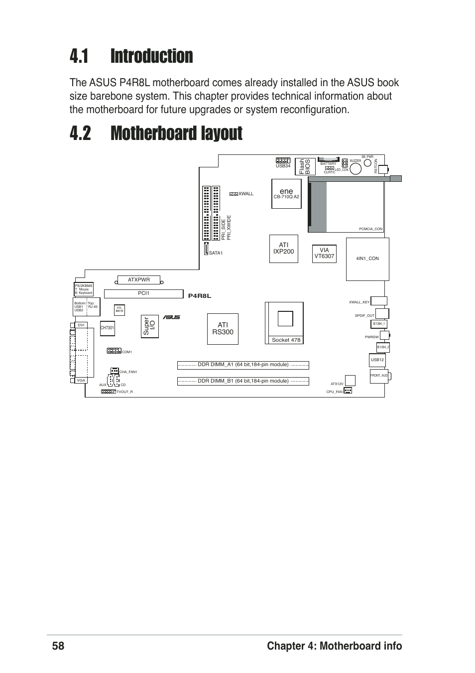 1 introduction, 2 motherboard layout, 58 chapter 4: motherboard info | Asus Pundit-R User Manual | Page 58 / 94