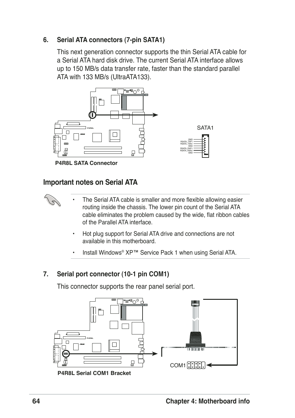 Xp™ service pack 1 when using serial ata | Asus Pundit-R User Manual | Page 64 / 94