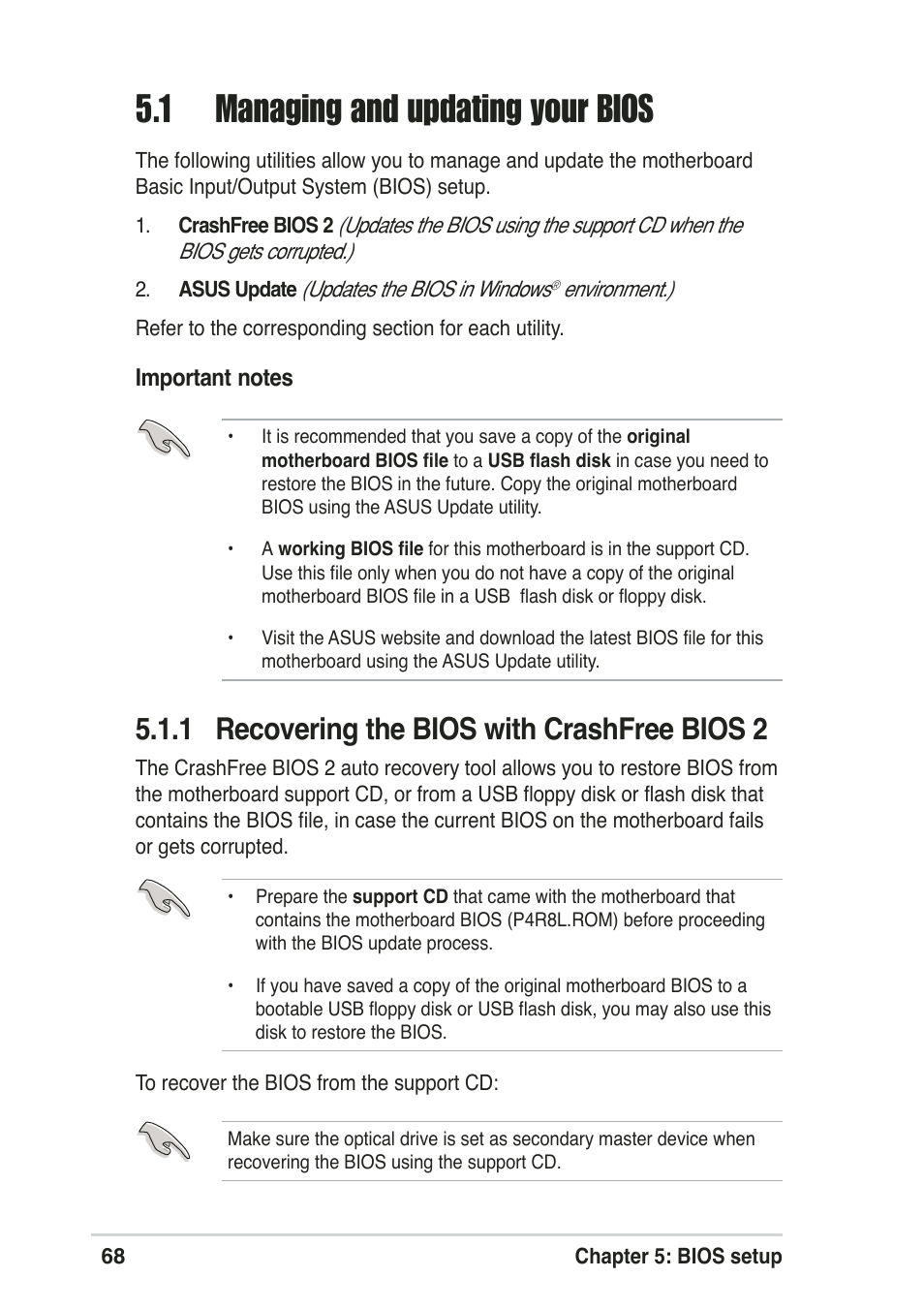 1 managing and updating your bios, 1 recovering the bios with crashfree bios 2 | Asus Pundit-R User Manual | Page 68 / 94